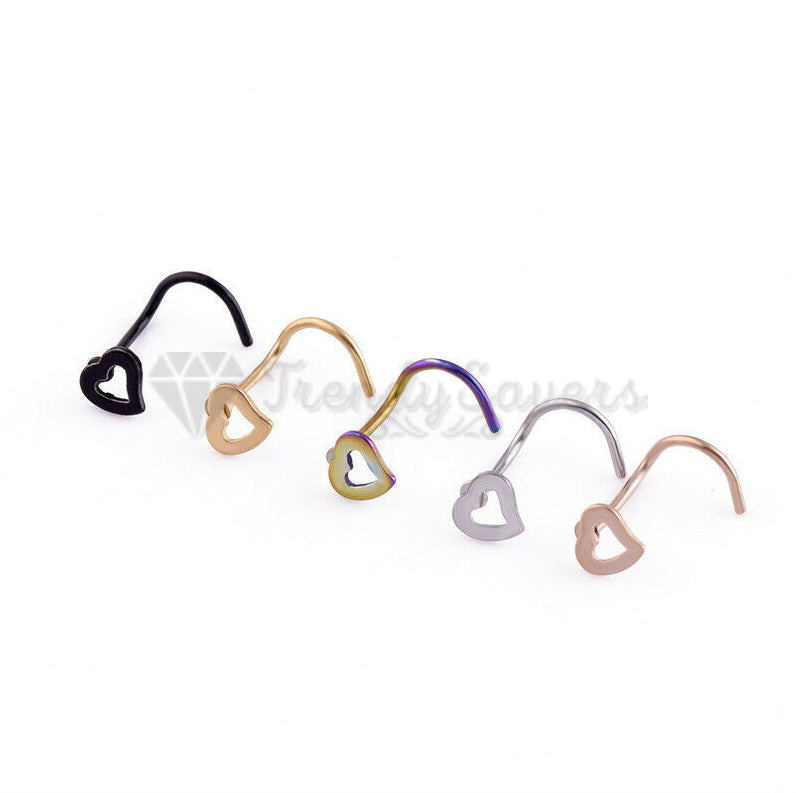 5Pcs Stainless Steel Heart Piercing Nose Ring Nose Stud Rings Body Jewelry With Gift BAG
