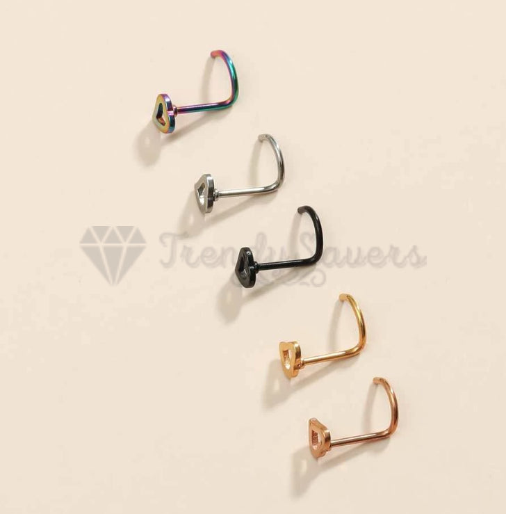 5Pcs Stainless Steel Heart Piercing Nose Ring Nose Stud Rings Body Jewelry With Gift BAG
