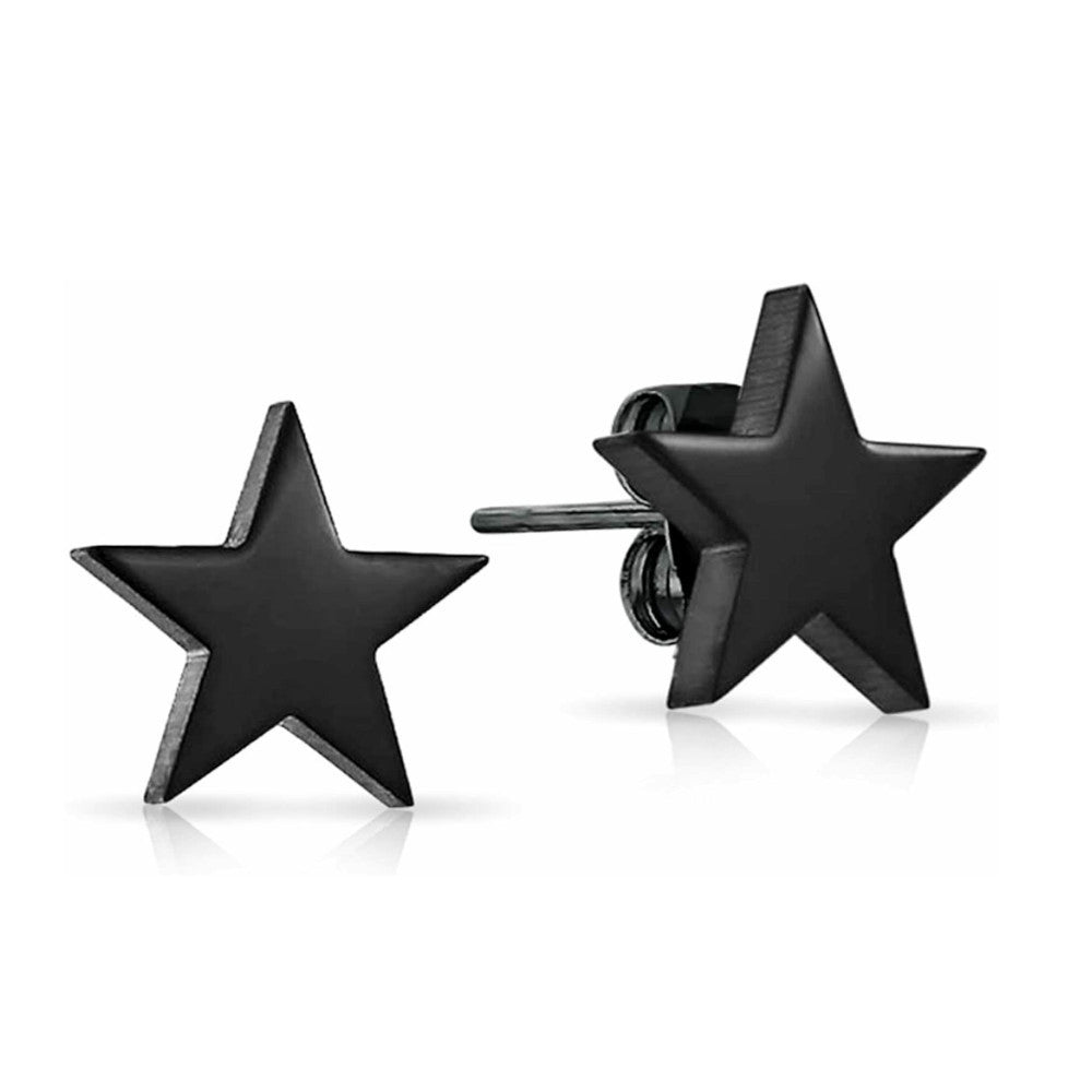 Hypoallergenic Stainless Steel Cute Charming Black Star Celestial Shape Stud Earrings