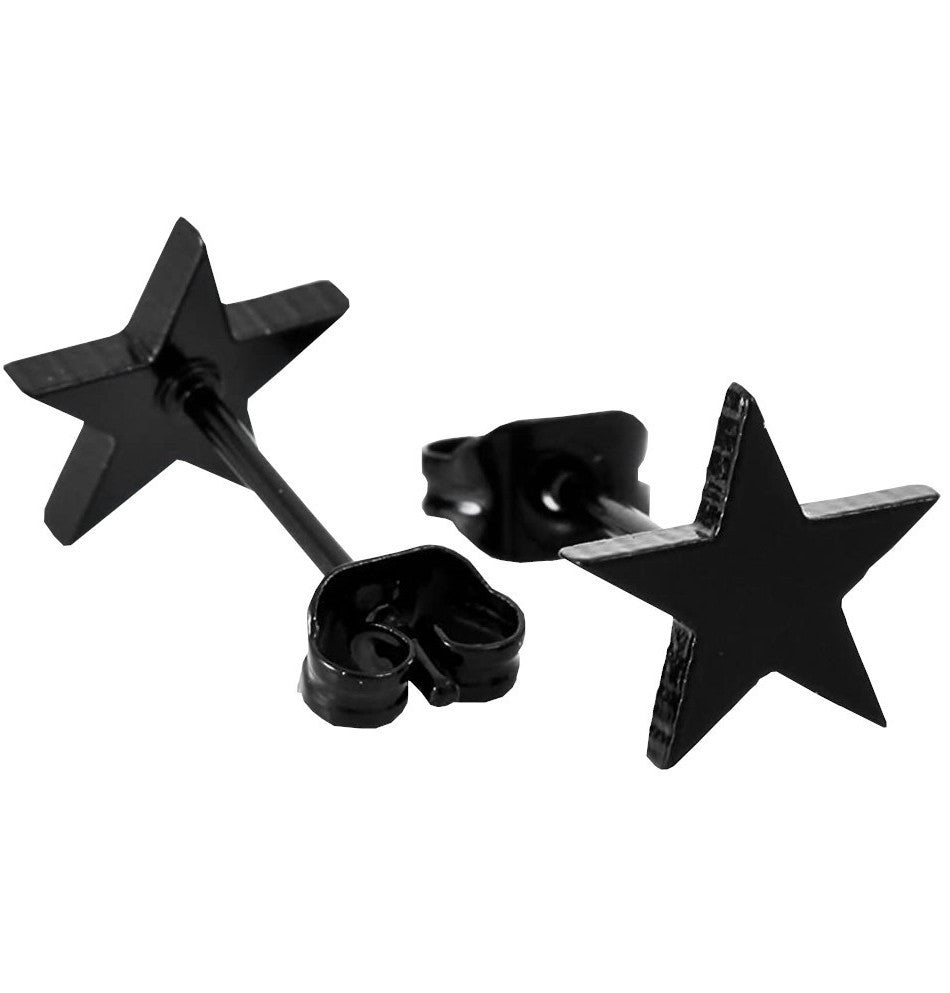 Hypoallergenic Stainless Steel Cute Charming Black Star Celestial Shape Stud Earrings