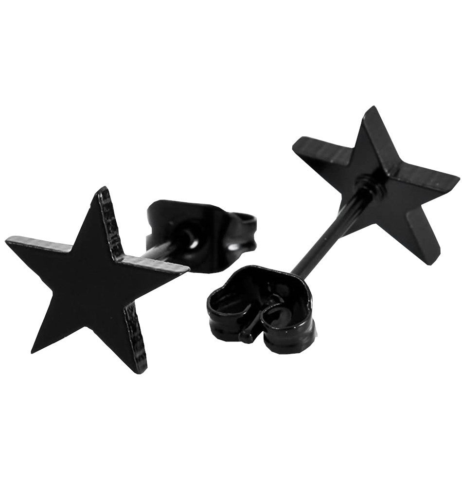 Hypoallergenic Stainless Steel Cute Charming Black Star Celestial Shape Stud Earrings