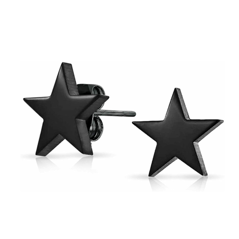 Hypoallergenic Stainless Steel Cute Charming Black Star Celestial Shape Stud Earrings