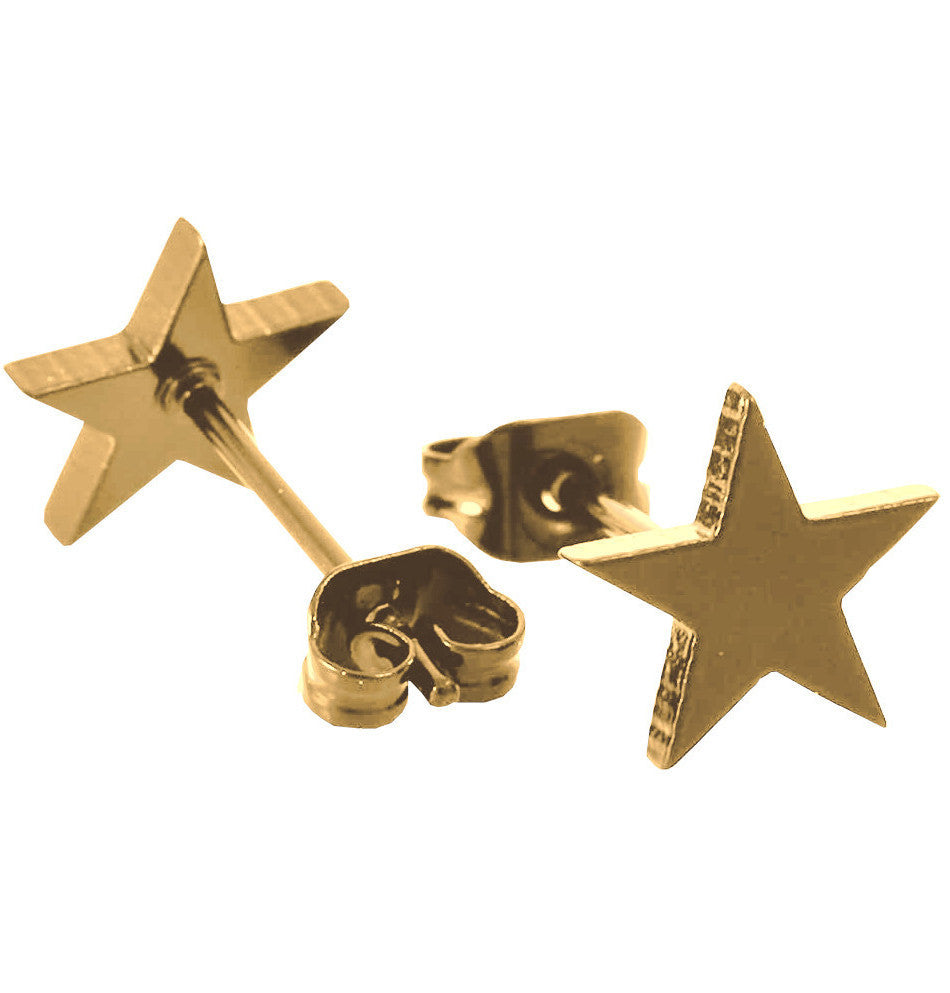 Hypoallergenic Stainless Steel Cute Charming Yellow Gold Star Celestial Shape Stud Earrings