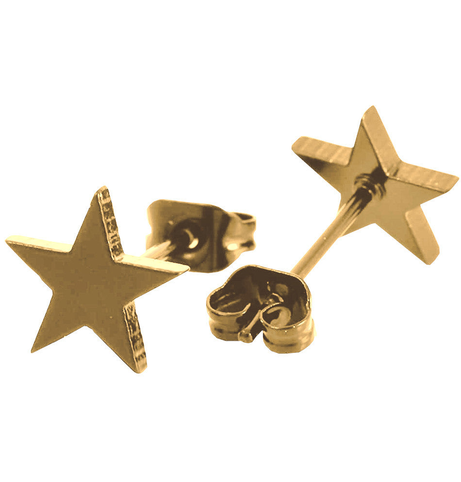 Hypoallergenic Stainless Steel Cute Charming Yellow Gold Star Celestial Shape Stud Earrings