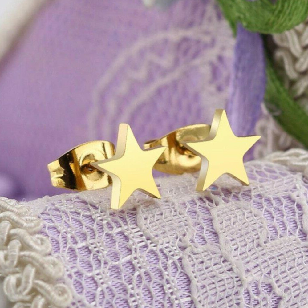 Hypoallergenic Stainless Steel Cute Charming Yellow Gold Star Celestial Shape Stud Earrings