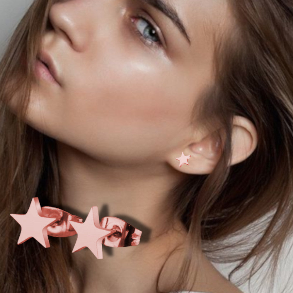Hypoallergenic Stainless Steel Cute Charming Rose Gold Star Celestial Shape Stud Earrings