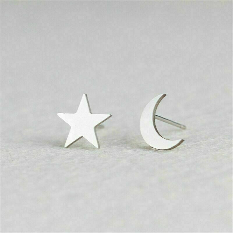 Hypoallergenic Stainless Steel Gold Cute Charming Moon Star Shapes Stud Earrings