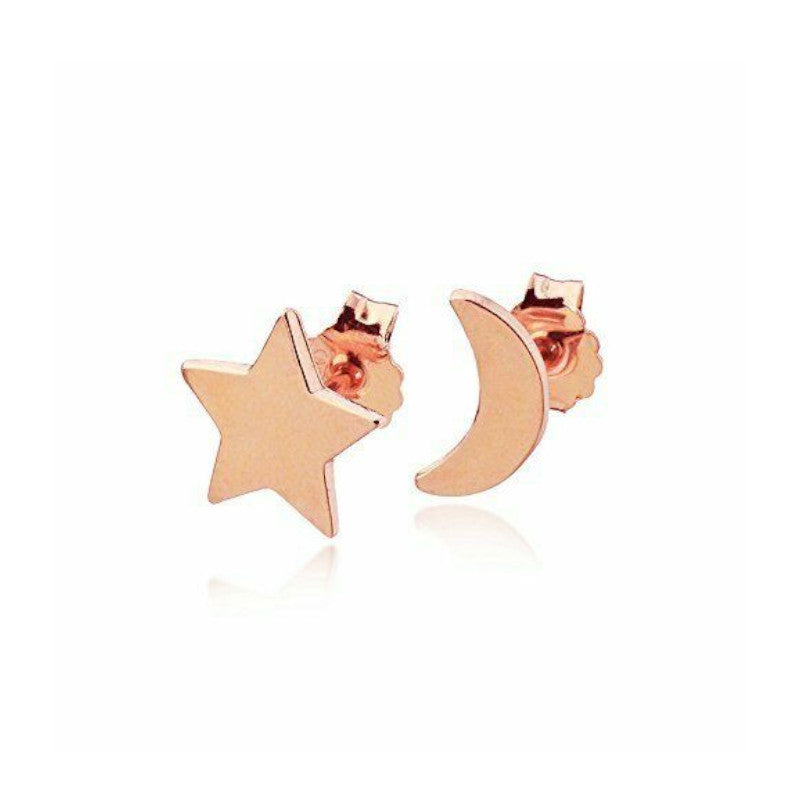Hypoallergenic Stainless Steel Rose Gold Cute Charming Moon Star Shapes Stud Earrings