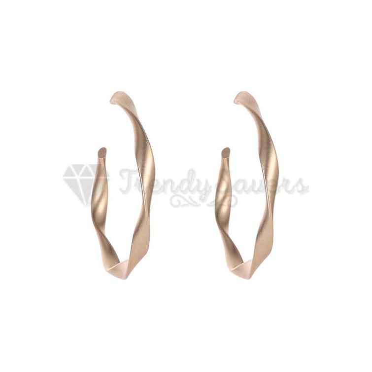 18K Gold Plated Smooth Clicker Twisted Hollow Hoop Stud Fashion Trend Earrings
