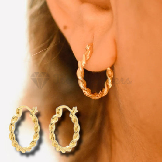 Gold Plated Ear Posts Chunky Huggie Hinged Braided Twisted Hoop Earrings Jewelry