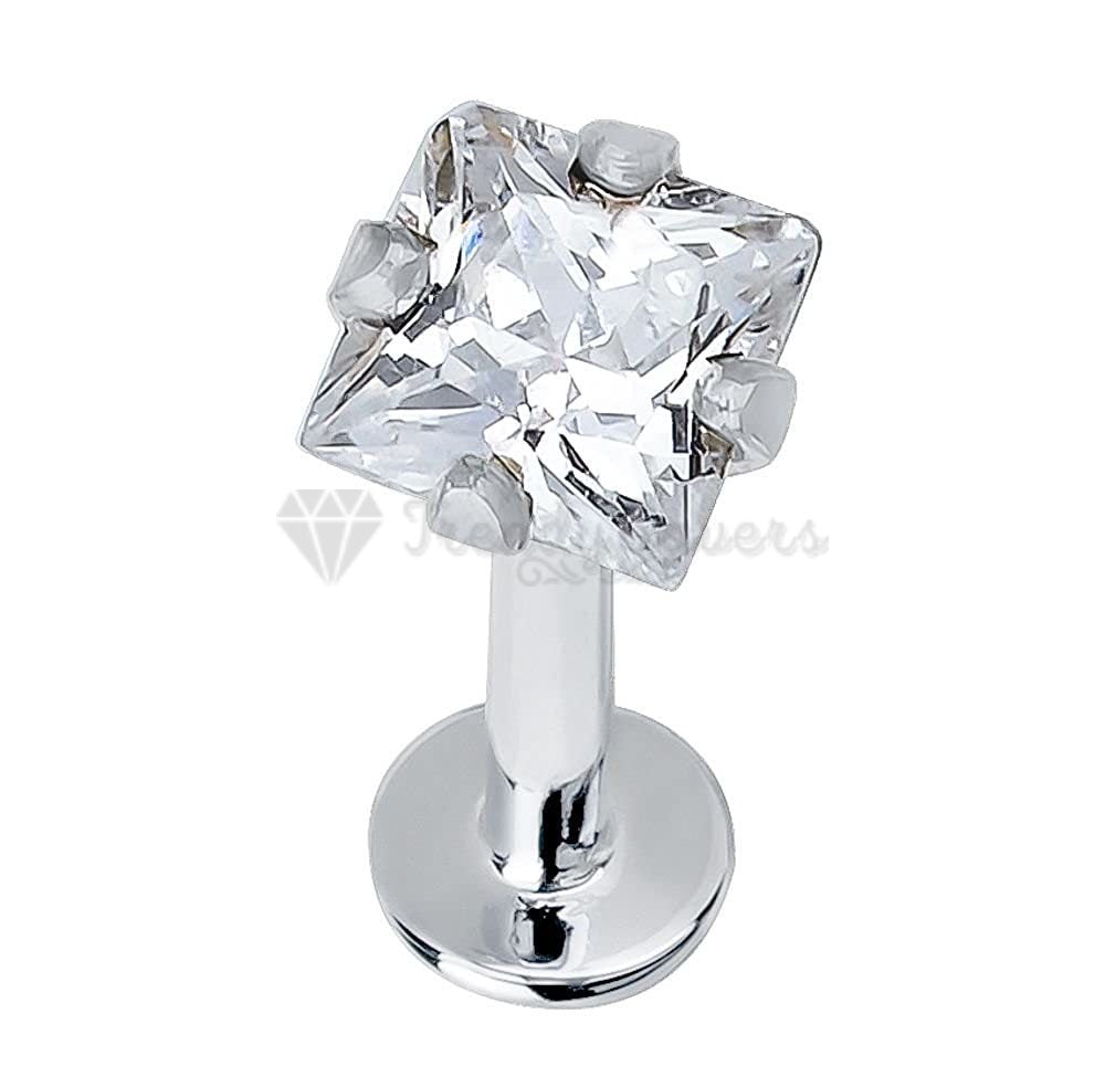 4MM Stainless Steel Square Diamond Lip Ring Labret Stud Cartilage Piercing Pair