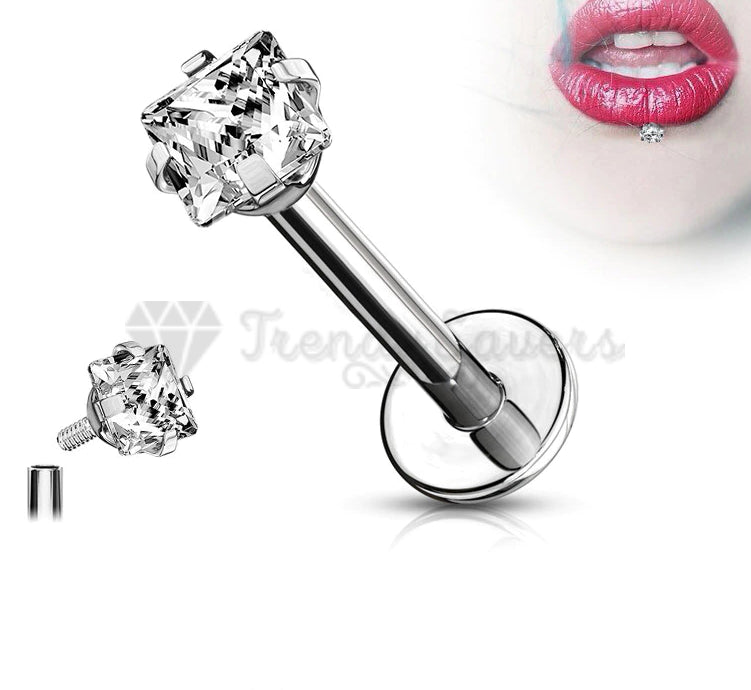 5MM Surgical Steel Square AAA Crystal Labret Stud Helix Cartilage Piercing Pair