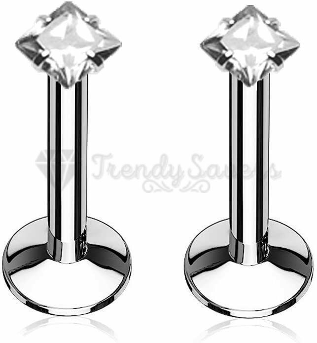 2MM Pair Small Square Zircon Lip Ear Nose Ring Labret Stud Helix Tragus Piercing