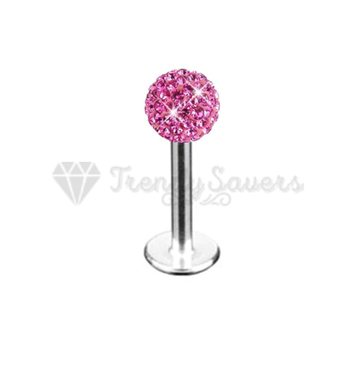 3MM Pretty Pink AAA Crystal Ball Labret Monroe Stud Helix Cartilage Rings Pair