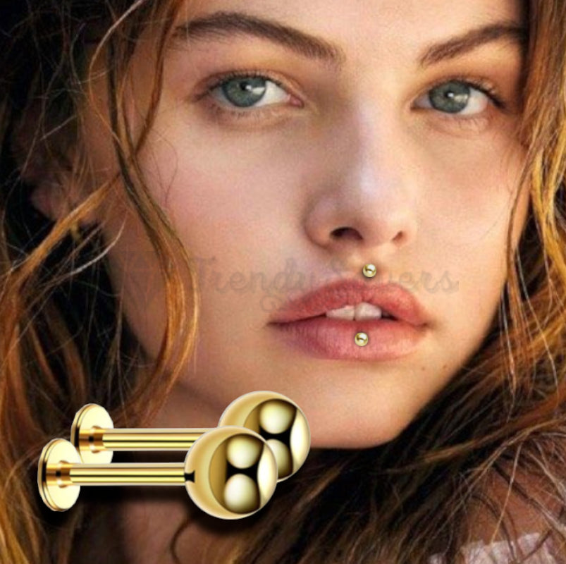 5MM Round Gold Labret Helix Cartilage Stud Nose Ear Lip Ball Body Piercing Pair