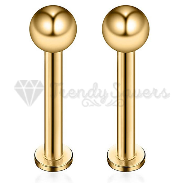5MM Round Gold Labret Helix Cartilage Stud Nose Ear Lip Ball Body Piercing Pair