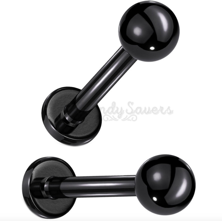 5MM Small Round Ball Labret Stud Black Forward Helix Tragus Body Piercing Pair