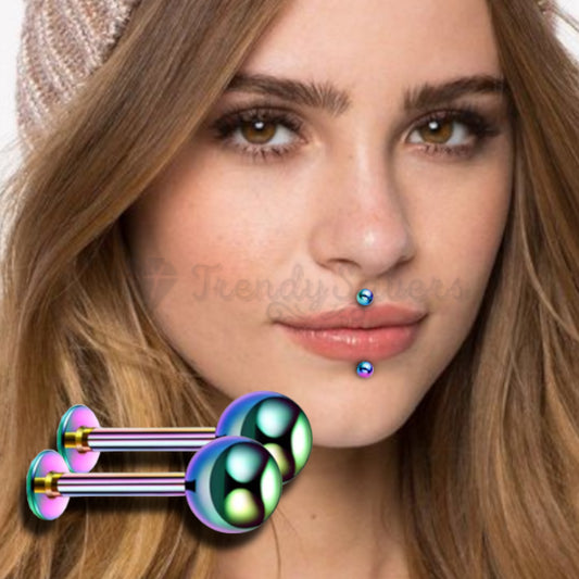 5MM Small Rainbow Coloured Ball Labret Monroe Stud Ear Cartilage Helix Ring Pair