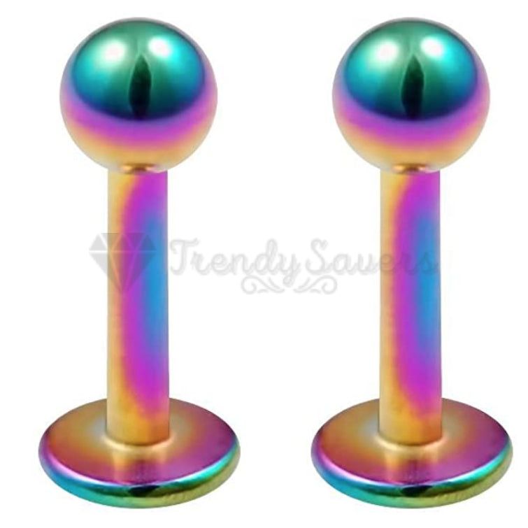 2MM Rainbow Dumbbell Ball Stud Labret Bars Cartilage Helix Tragus Piercing Pair