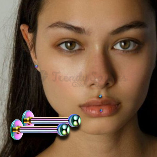 2MM Rainbow Dumbbell Ball Stud Labret Bars Cartilage Helix Tragus Piercing Pair