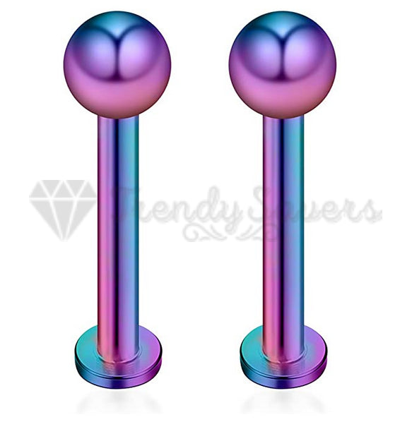 2MM Rainbow Dumbbell Ball Stud Labret Bars Cartilage Helix Tragus Piercing Pair