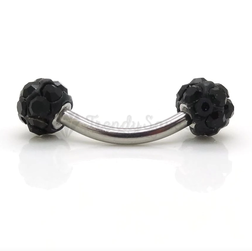 Eyebrow Ear Lip Bar Barbell Black Shamballa Crystal Gems Body Piercing Jewellery