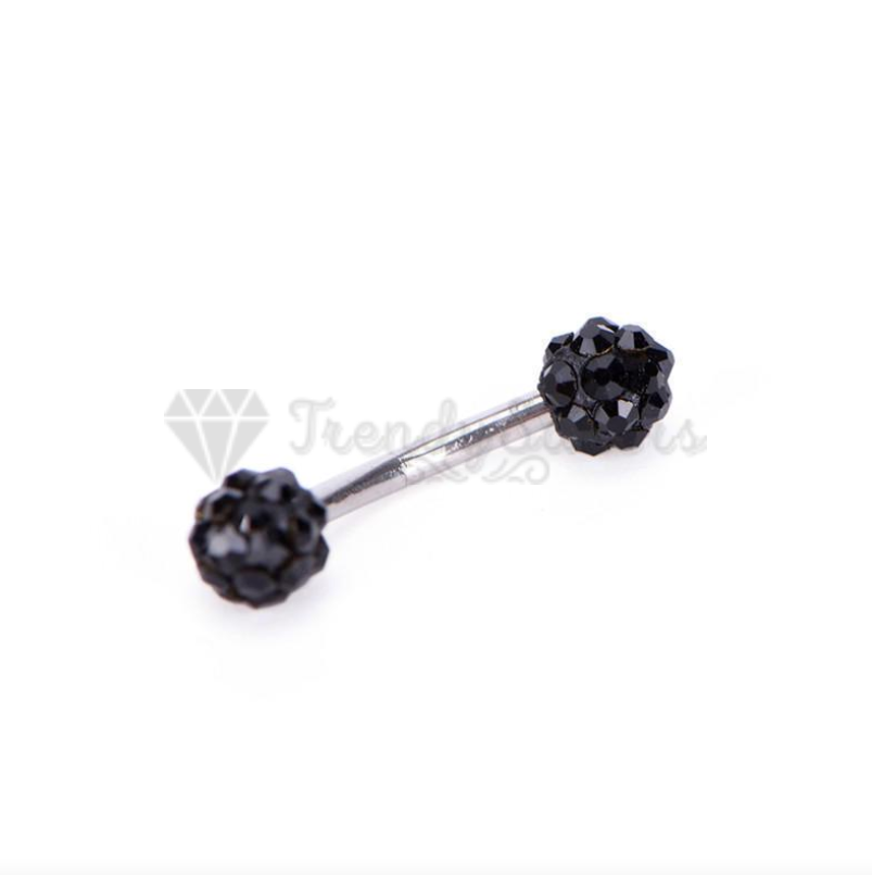 Eyebrow Ear Lip Bar Barbell Black Shamballa Crystal Gems Body Piercing Jewellery