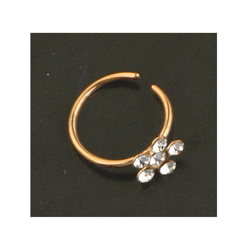 8MM Rose Gold Flower Round AAA Crystals Nose Stud Hoop Rings 925 Sterling Silver