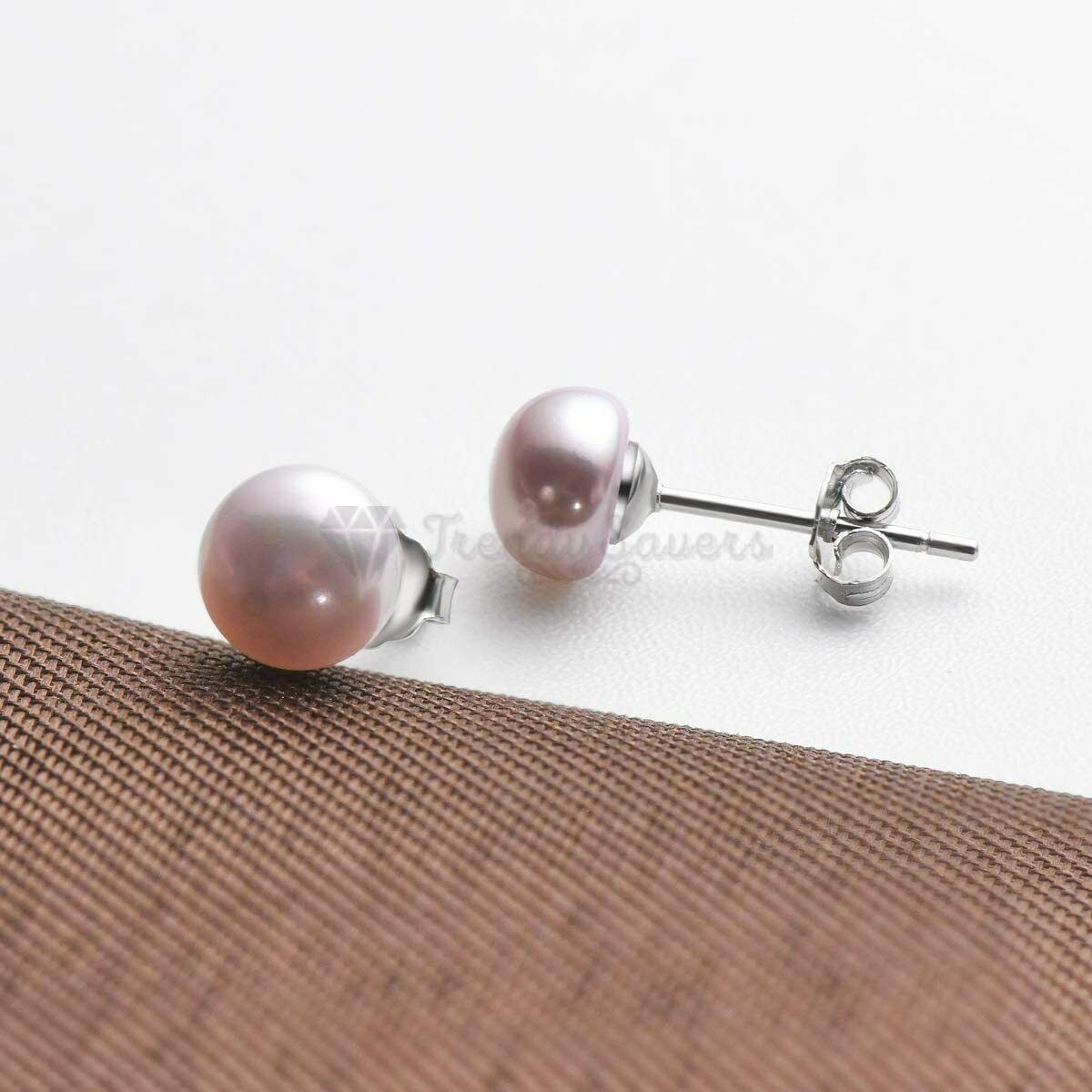 6MM Round Purple Pearl Cartilage Stud Genuine 925 Sterling Silver Women Earrings