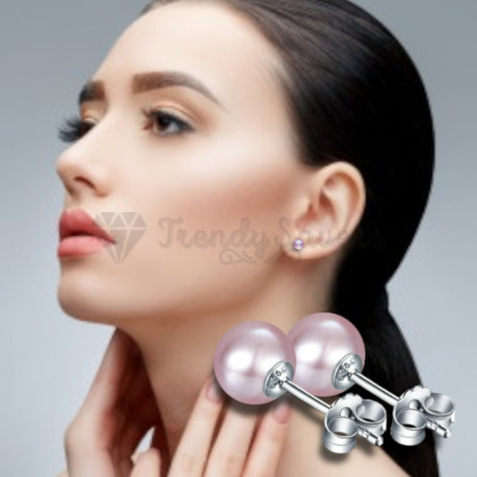6MM Round Purple Pearl Cartilage Stud Genuine 925 Sterling Silver Women Earrings