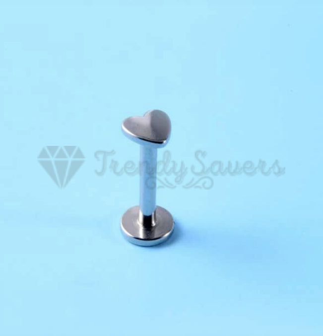 3MM Heart Shaped Silver Cartilage Labret Lip Nose Helix Stud Ring Jewelry Pair