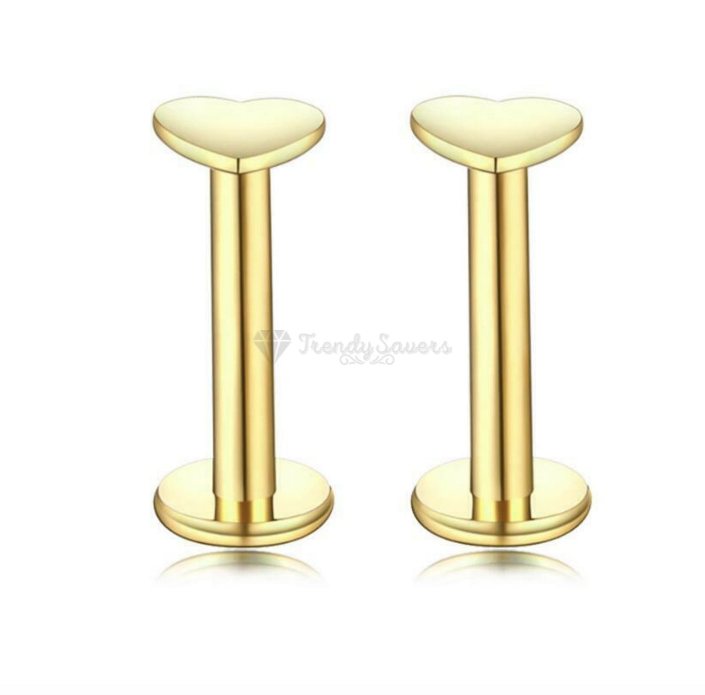 18ct Gold Plated Labret Monroe 3MM Heart Stud Rings Ear Nose Lip Piercing Pair