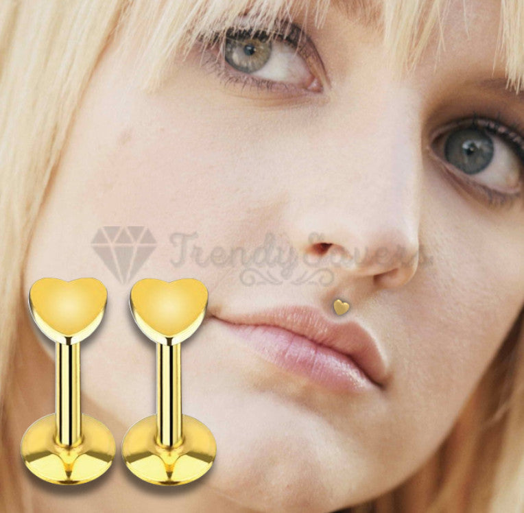 18ct Gold Plated Labret Monroe 3MM Heart Stud Rings Ear Nose Lip Piercing Pair