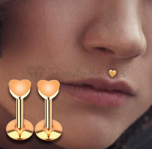 3MM Cute Rose Gold Heart Cartilage Nose Labret Stud Fashion Ring Piercings Pair