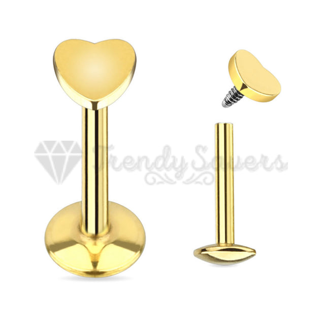 4MM Smooth Gold Finish Love Heart Helix Tragus Earring Stud Labret Lip Ring Pair