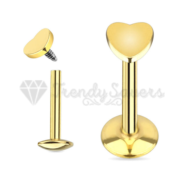 4MM Smooth Gold Finish Love Heart Helix Tragus Earring Stud Labret Lip Ring Pair