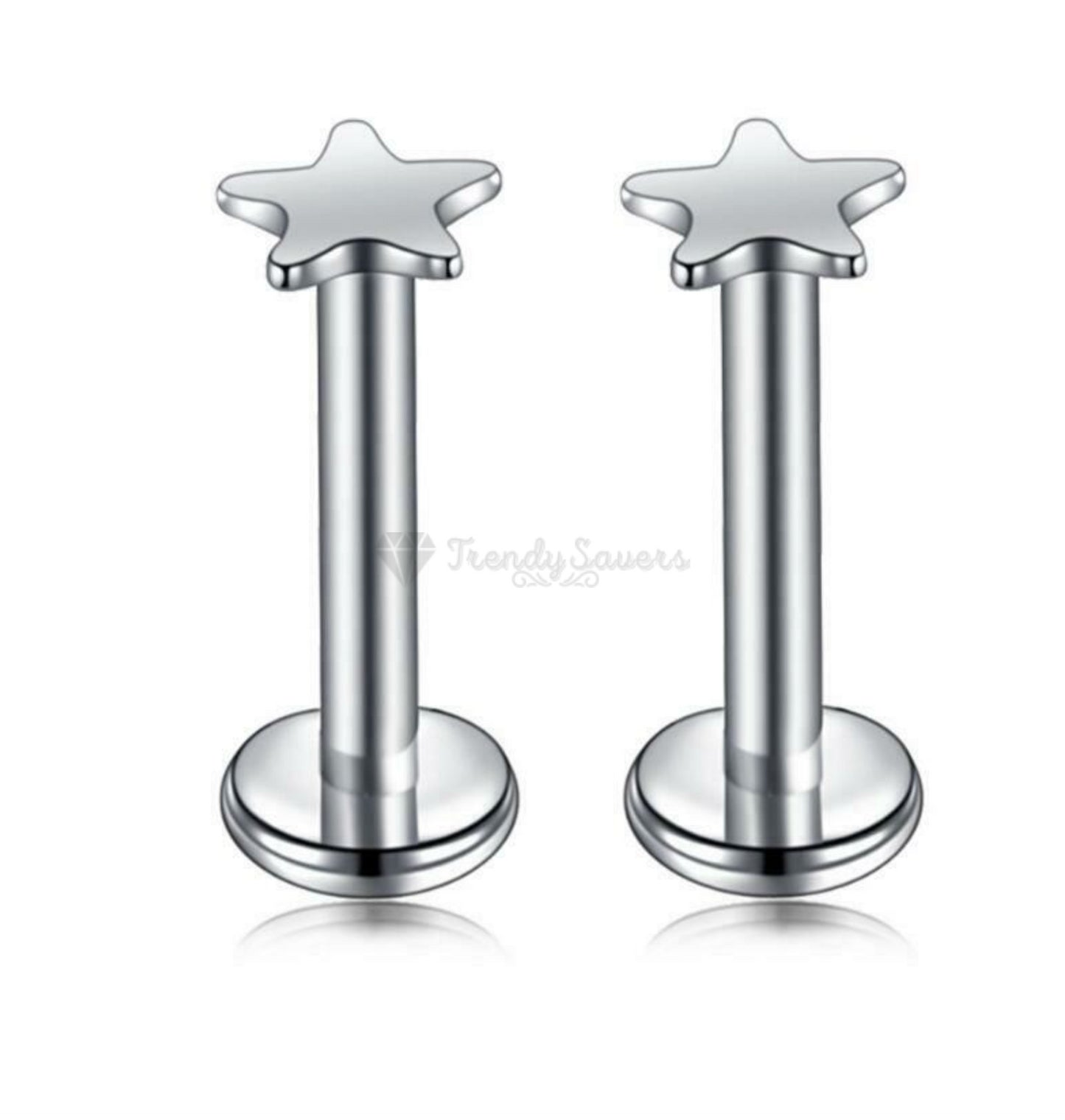 3MM Silver Star Shape Labret Monroe Cartilage Helix Tragus Conch Stud Ring Pair