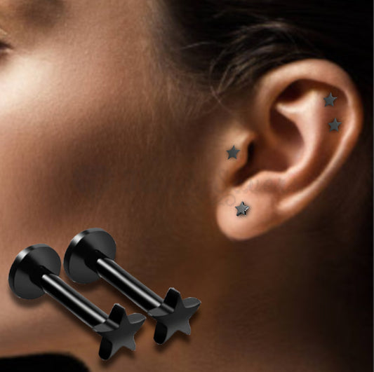 316L Surgical Steel Gothic Black 3MM Labret Lip Stud Ear Cartilage Monroe Rings