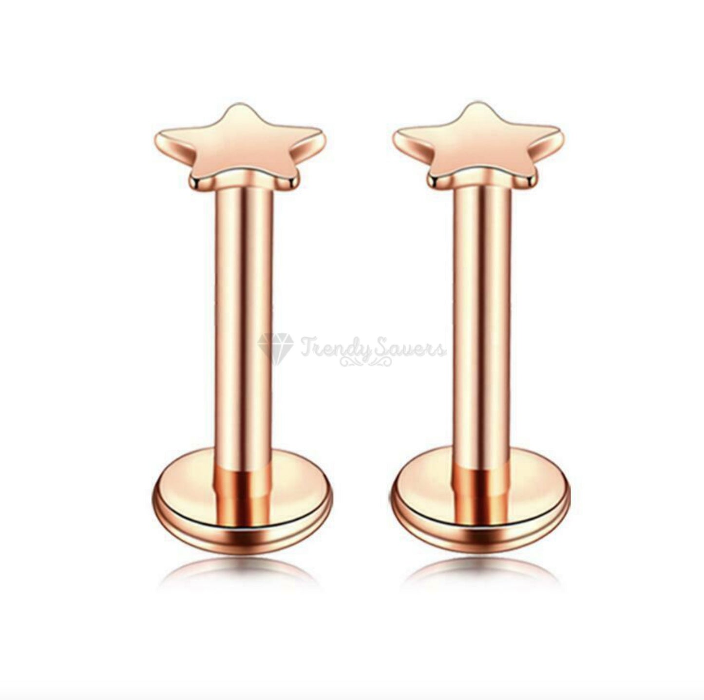 18ct Rose Gold Plated Star Shape Pair Labret Cartilage Helix Daith Stud Ring 3MM