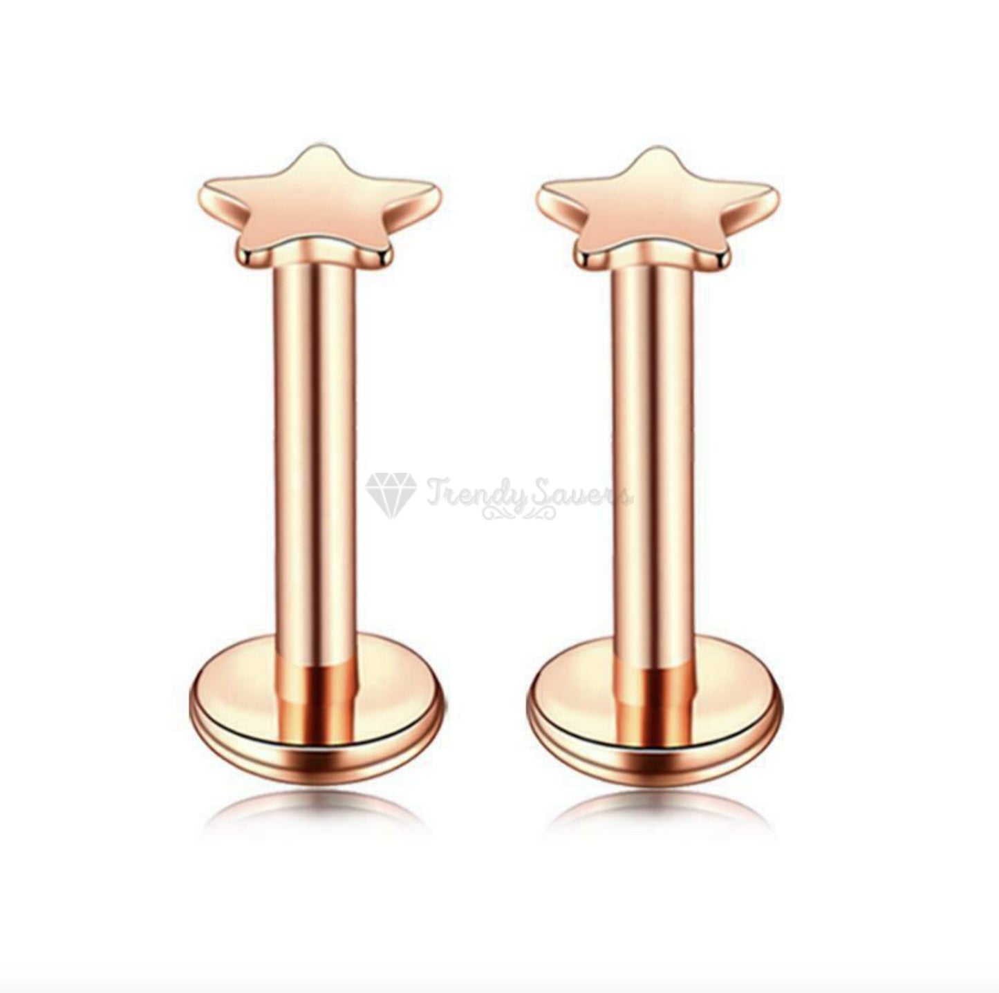 18ct Rose Gold Plated Star Shape Pair Labret Cartilage Helix Daith Stud Ring 3MM
