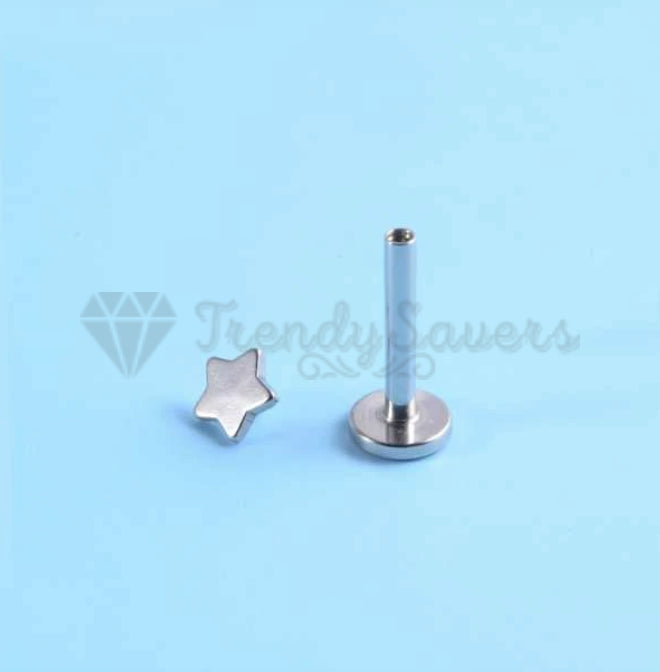 4MM Pair Silver Star Lip Ear Nose Stud Ring Internally Threaded Puncture Jewelry