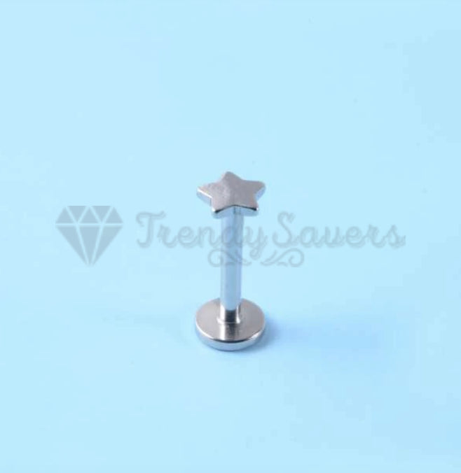 4MM Pair Silver Star Lip Ear Nose Stud Ring Internally Threaded Puncture Jewelry