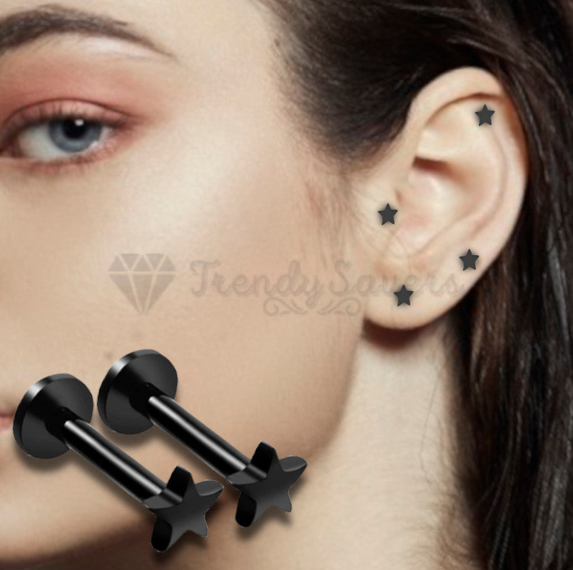 4MM Pair Acrylic Bar Stud Ear Lip Nose Cartilage Labret Monroe Black Piercing