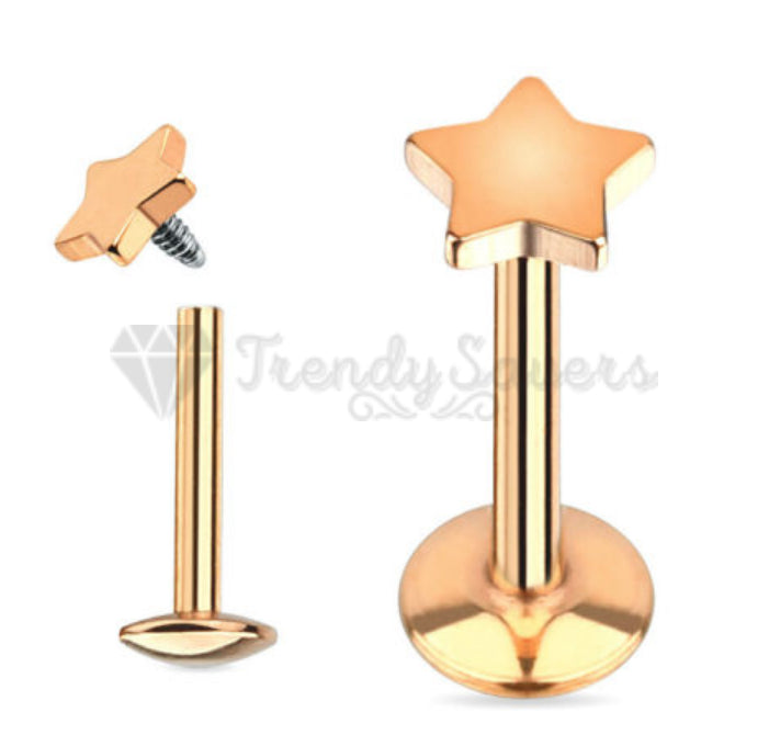5MM Pair Star Cartilage Ear Labret Monroe Nose Lip Tragus Rose Gold Stud Ring
