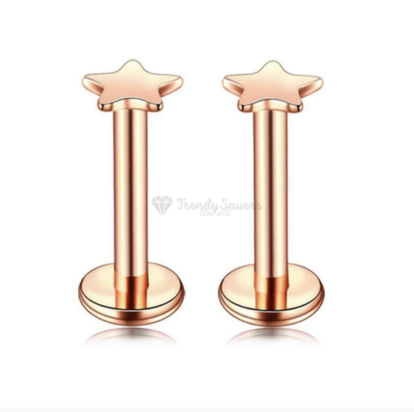 5MM Pair Star Cartilage Ear Labret Monroe Nose Lip Tragus Rose Gold Stud Ring