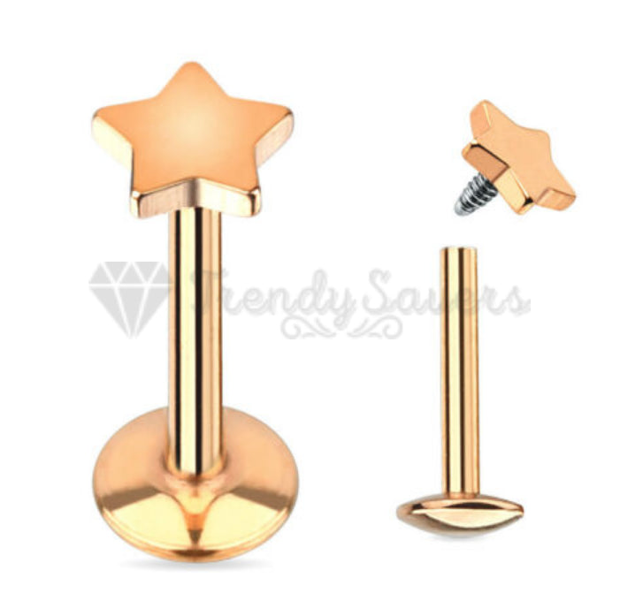 5MM Pair Star Cartilage Ear Labret Monroe Nose Lip Tragus Rose Gold Stud Ring