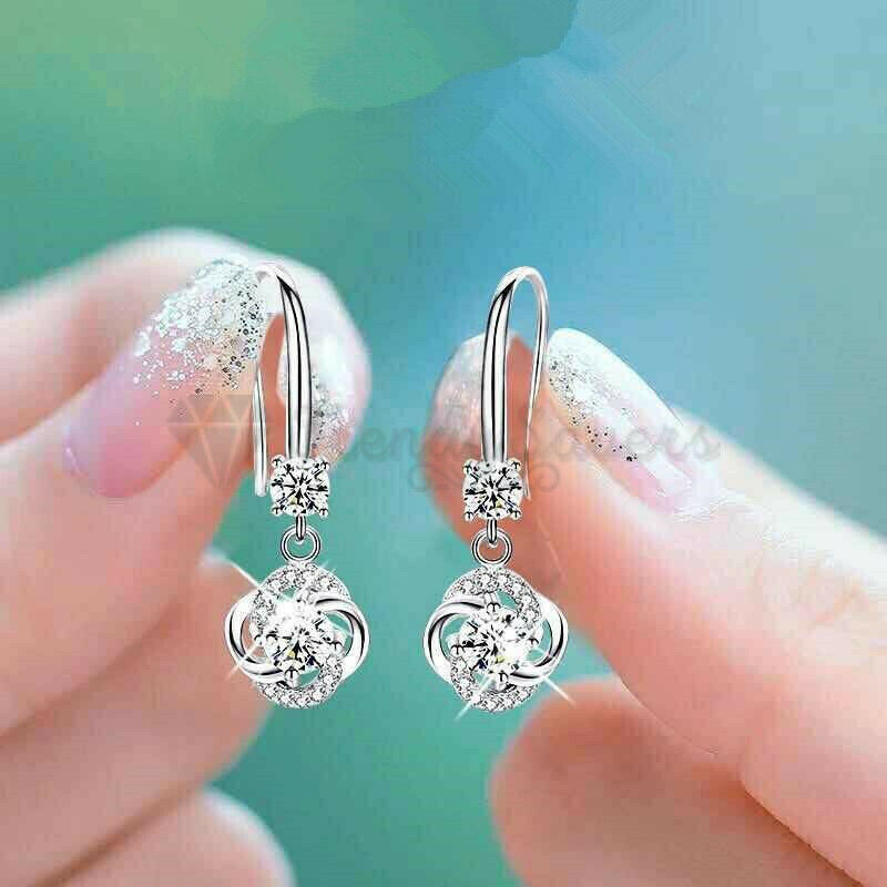 Stunning White Boho Crystal 925 Sterling Silver Drop Dangle Earrings CZ Women UK