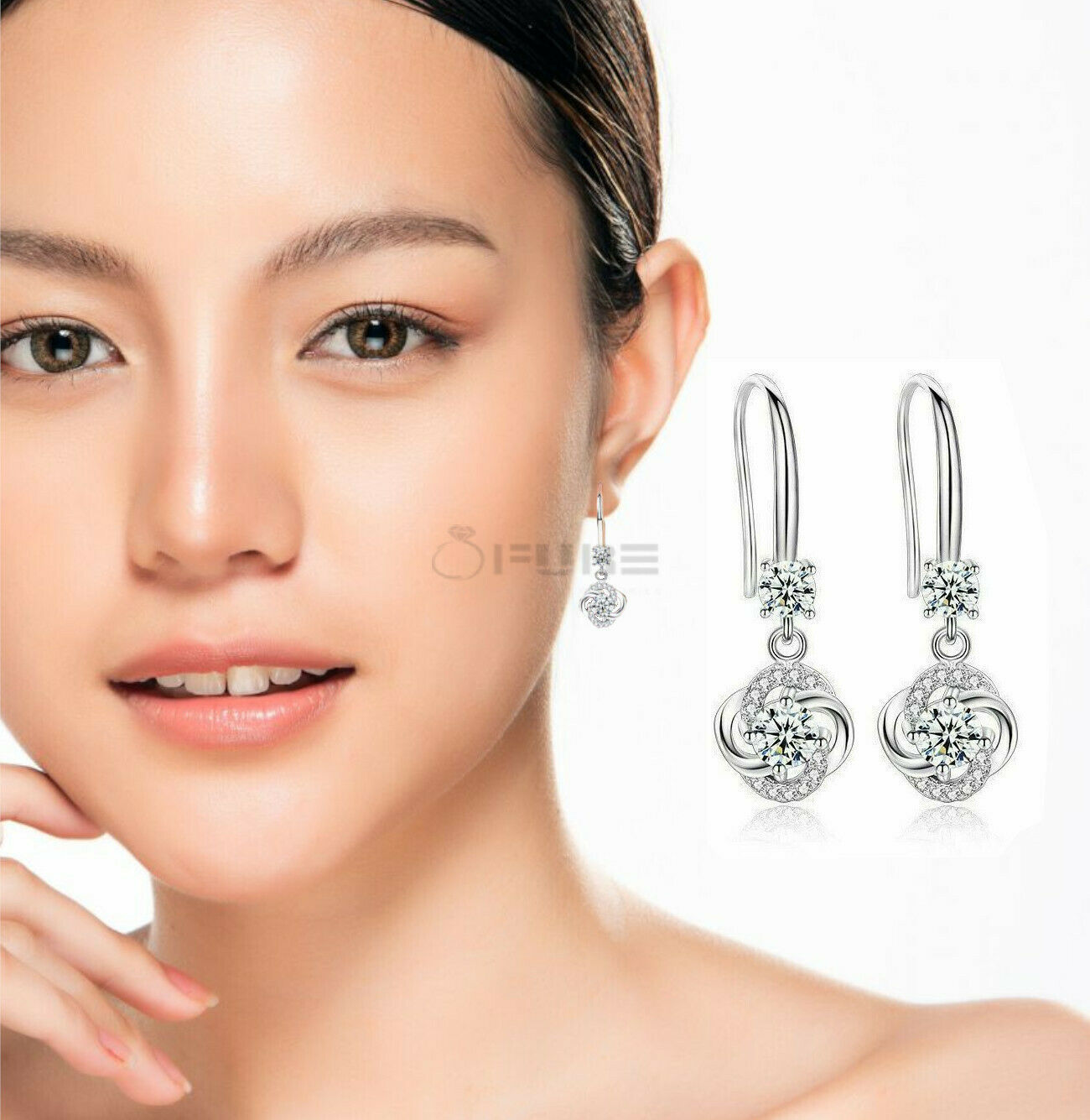 Stunning White Boho Crystal 925 Sterling Silver Drop Dangle Earrings CZ Women UK