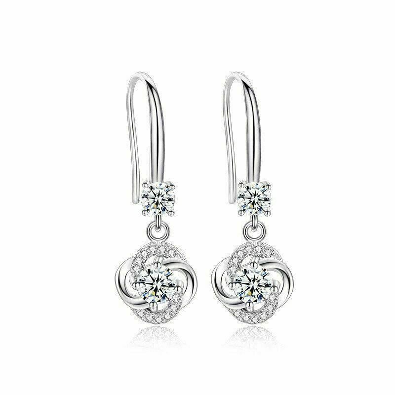 Stunning White Boho Crystal 925 Sterling Silver Drop Dangle Earrings CZ Women UK