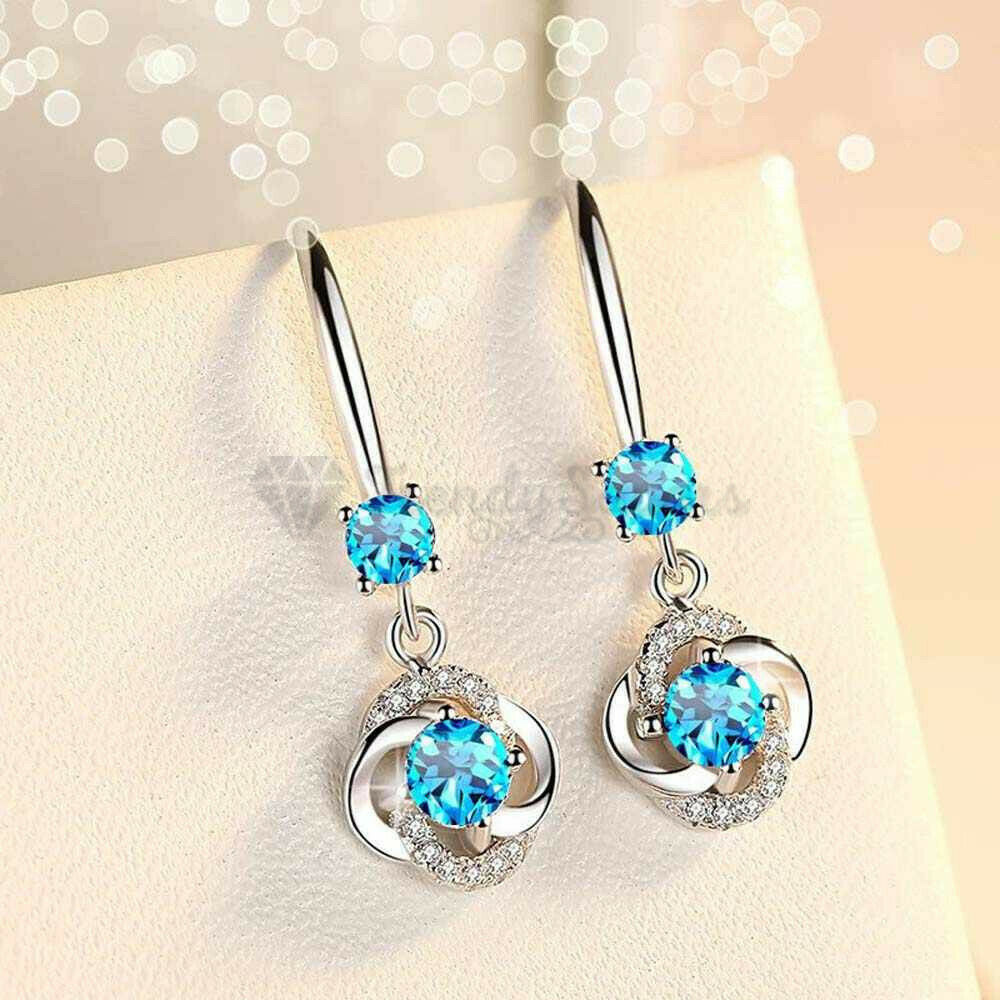 Modern Crystal Blue 925 Sterling Silver Boho Drop Dangle Earrings CZ for Women